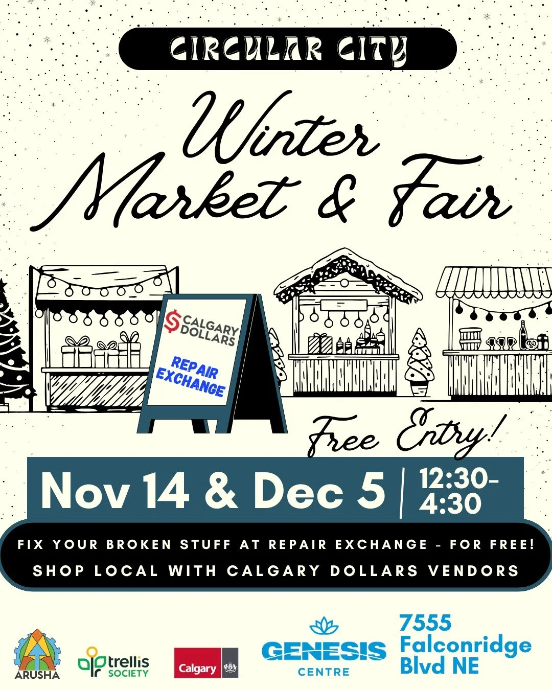 Let's do this holiday season differently! ❄ Overconsumption, reliance on big-box stores and Amazon are crumbling our sense of community and polluting the planet! 🌏 
Check out our Circular City events at the @genesiscentre on Nov 14 &amp; Dec 5! 

Fe