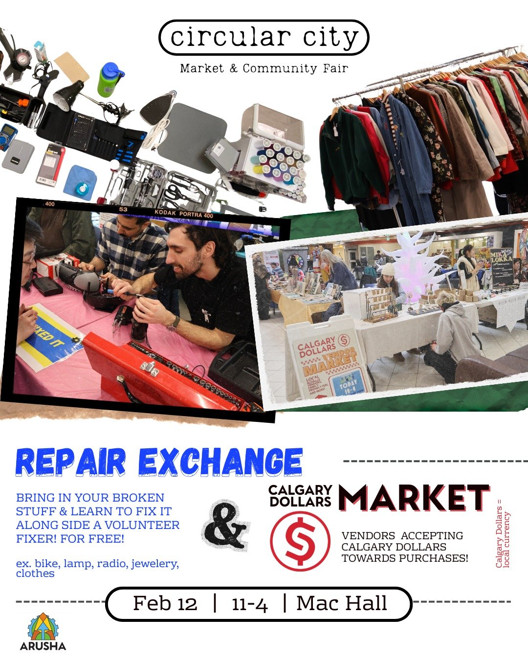 Circular City: Market &amp; Community Fair is coming to UofC next week, Feb 12! 

We have an excellent mix of vendors, all accepting @calgarydollars towards purchases AND a Repair Exchange from @arushaclimate!

Come by to shop from local businesses a