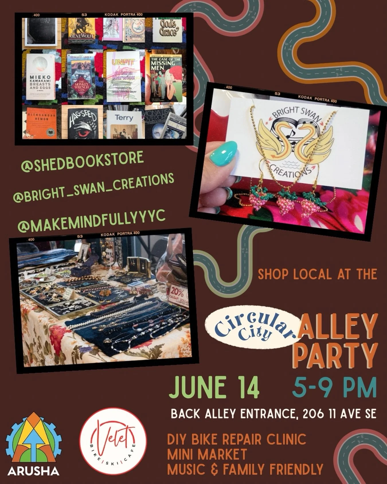 Come check out the Circular City Alley Party this Sunday!! There will be a Calgary Dollars vendor market with @shedbookstore , @bright_swan_creations , @makemindfullyyyc 🥳! We will have DJ music! Come bring your bikes for FREE repair and maintenance