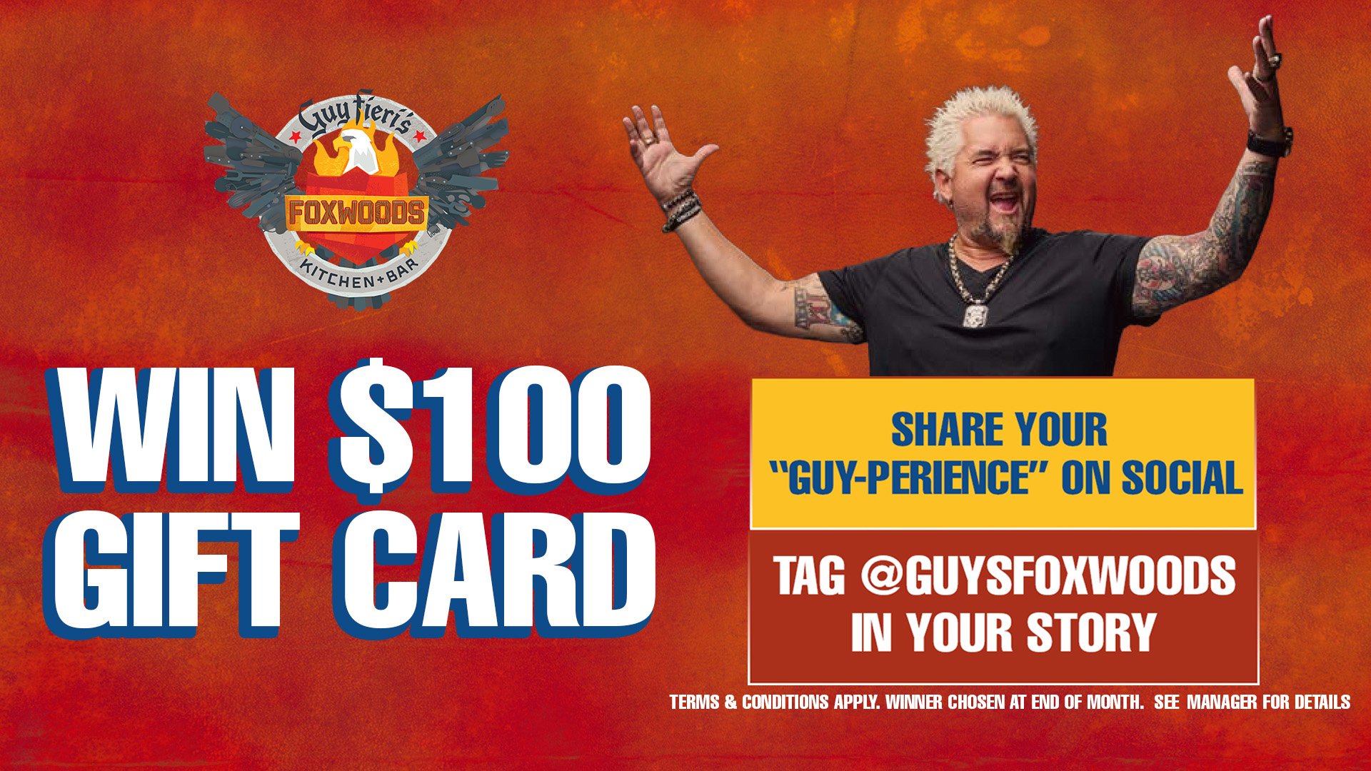 Share your experience at Guy's Foxwoods & tag us in your picture on social media