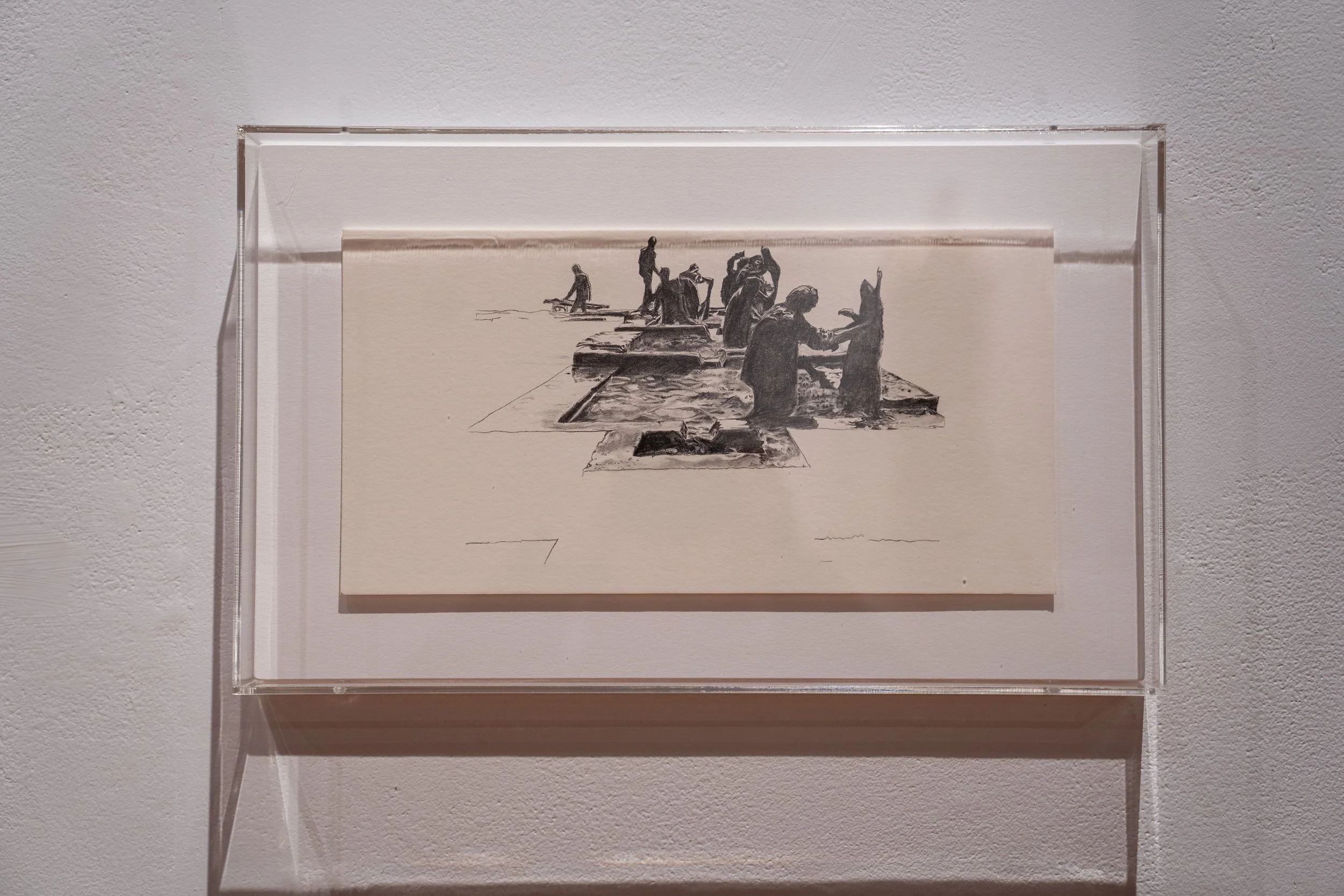 Washing Dyes, 2025, Archival pencil on, found archival matboard, Swapnaa Tamhane
