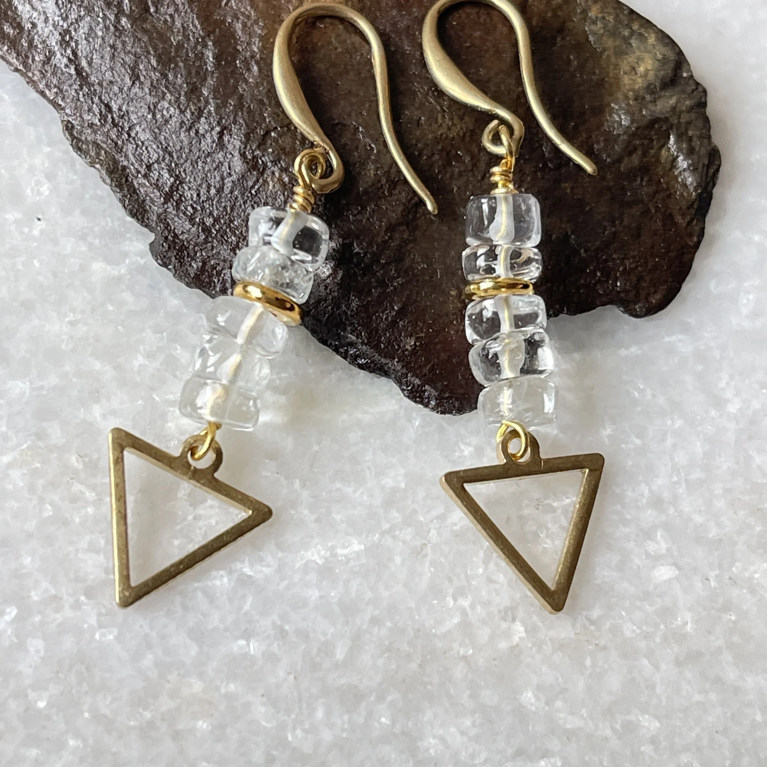 Blue Topaz Triangle Charm Dangle Earrings 1.25"