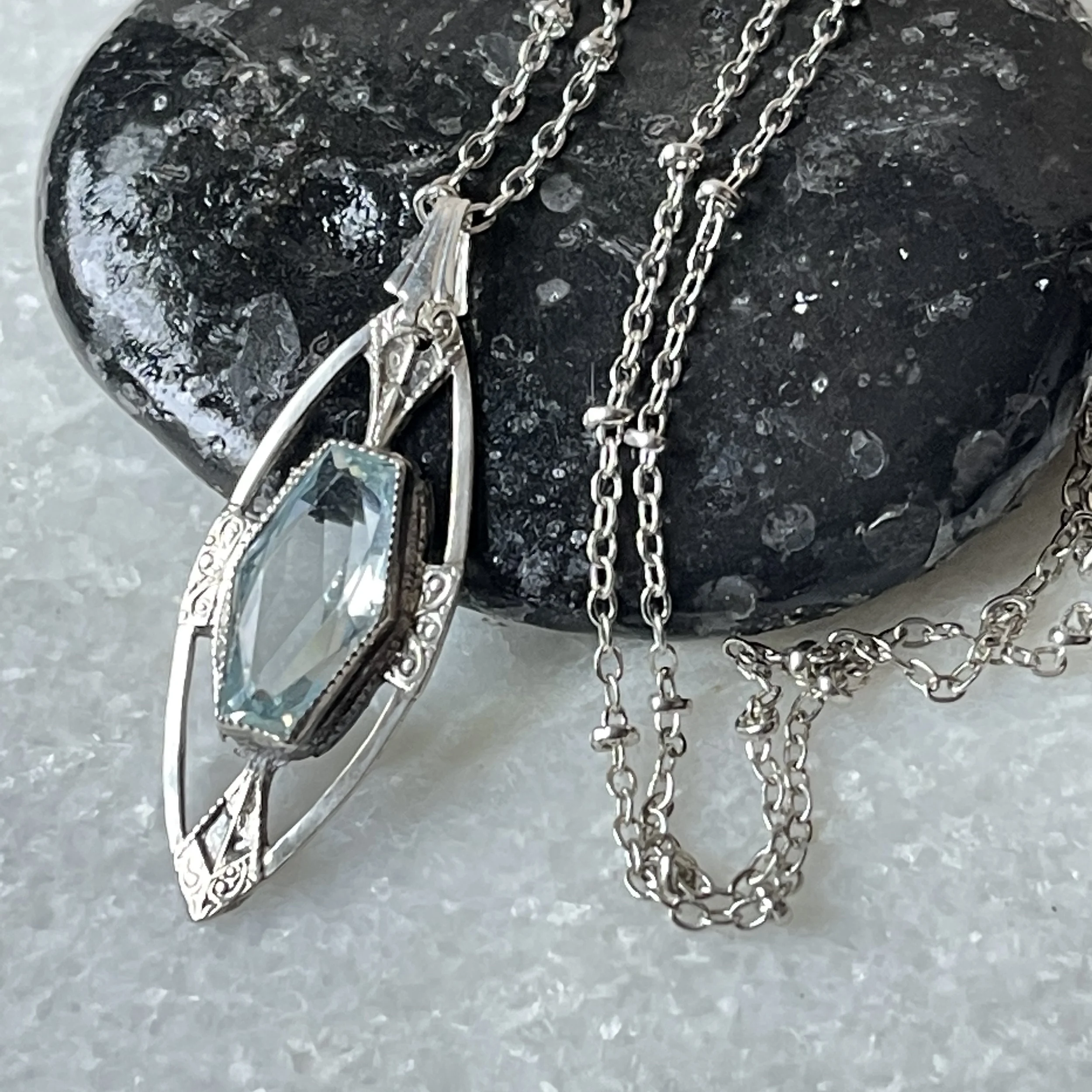 Sterling Silver Aquamarine Upcycled Necklace 18"