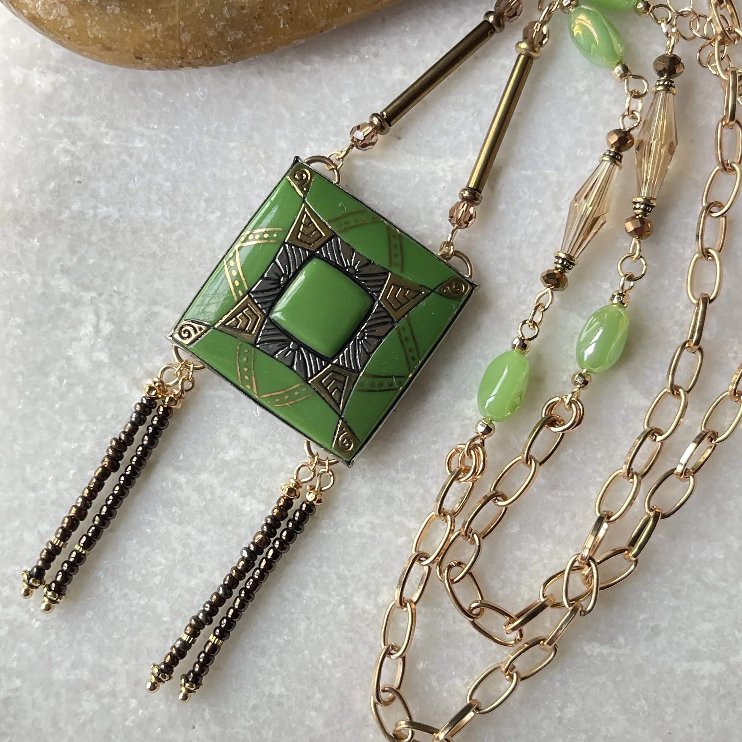 Vintage 1920s Czech Enamel belt buckle upcycled necklace 22-24"