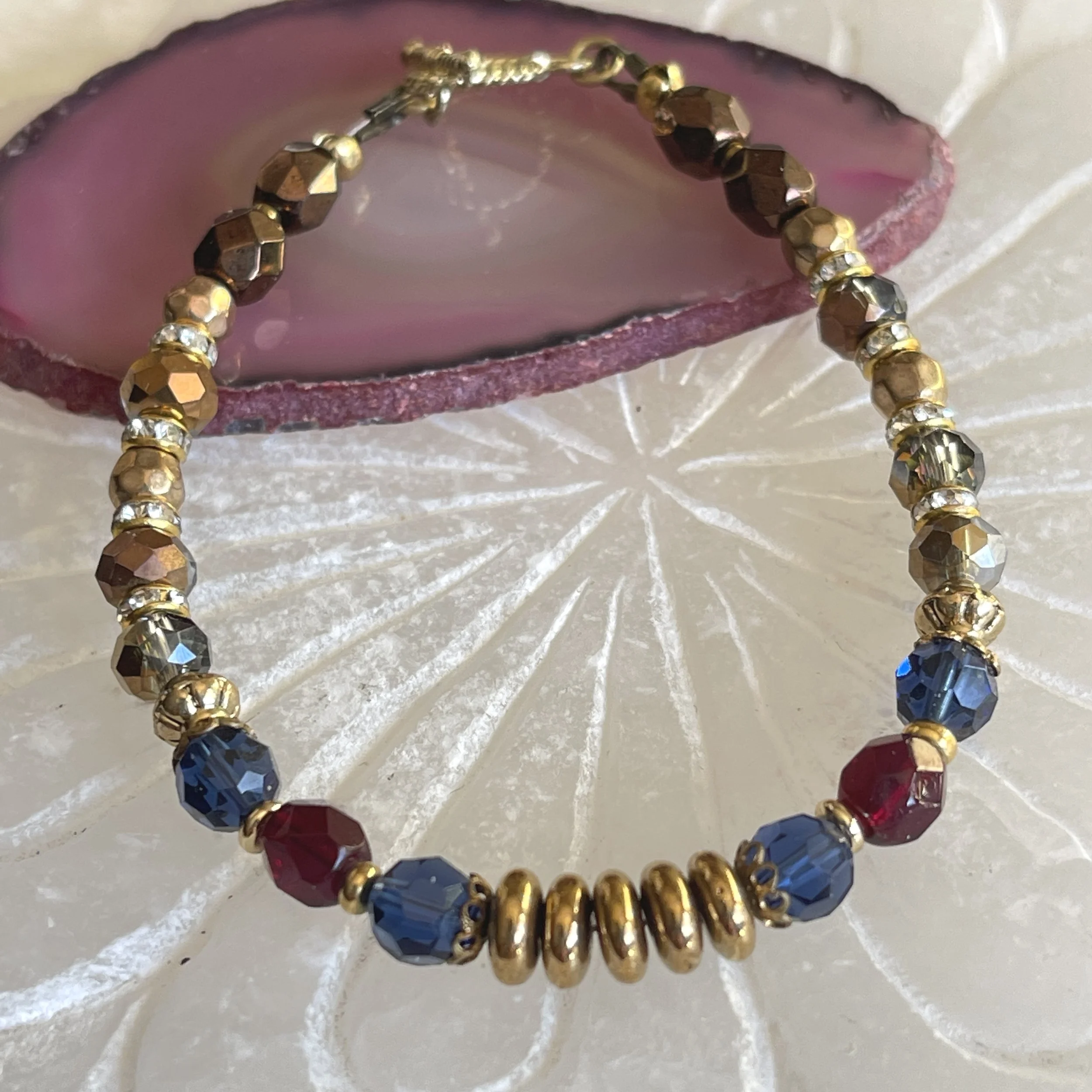 Austrian Crystal Czech Rondelle Beaded Bracelet. 7.5"