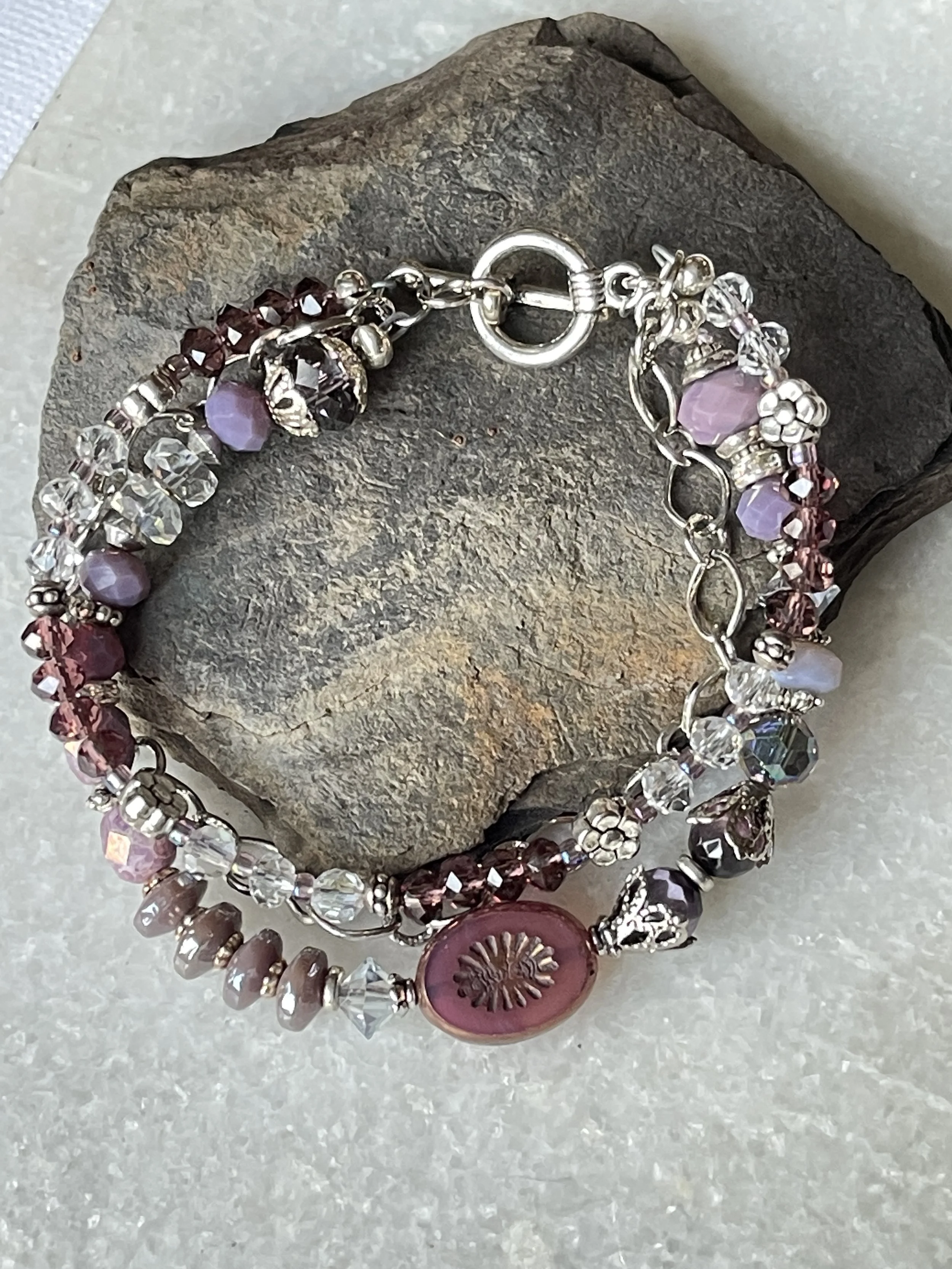 Vintage Laguna AB Crystal Czech Glass Triple Row Chain Bracelet  7"