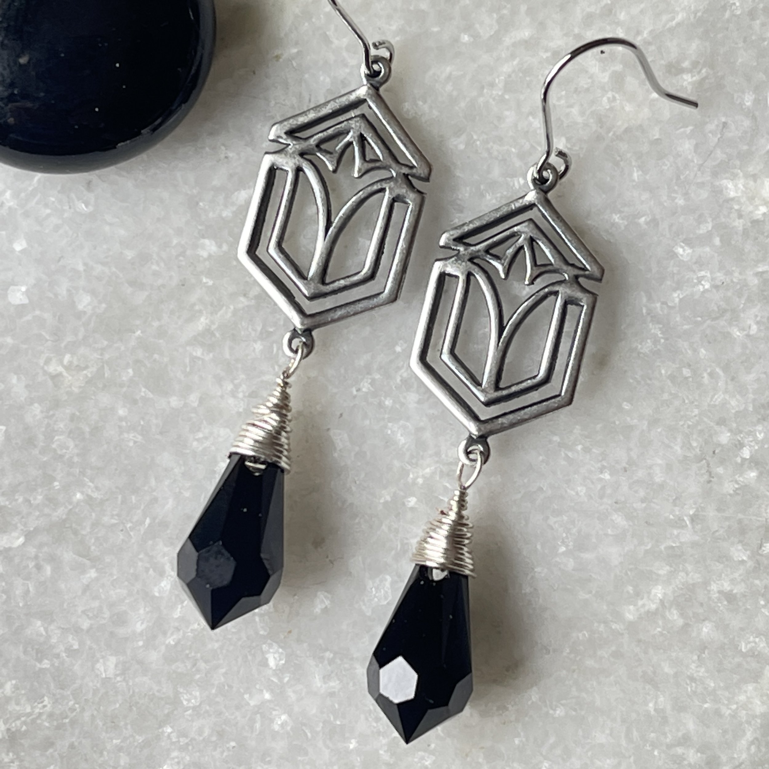 Art Deco Inspired Swarovski Crystal Teardrop Earrings 1.75"