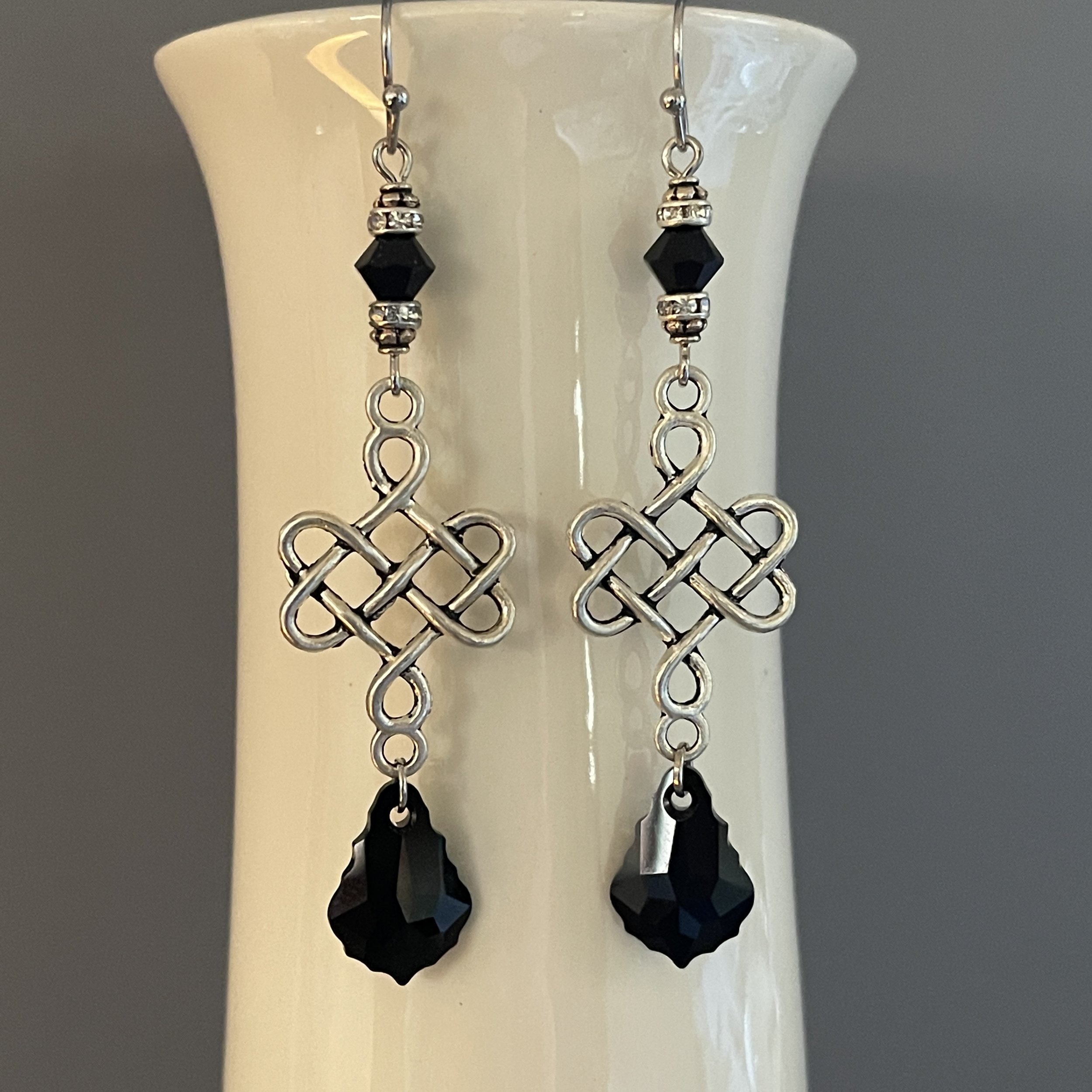 Vintage Swarovski Baroque Crystal Rhinestone Celtic Knot Drop Earrings 2.5"