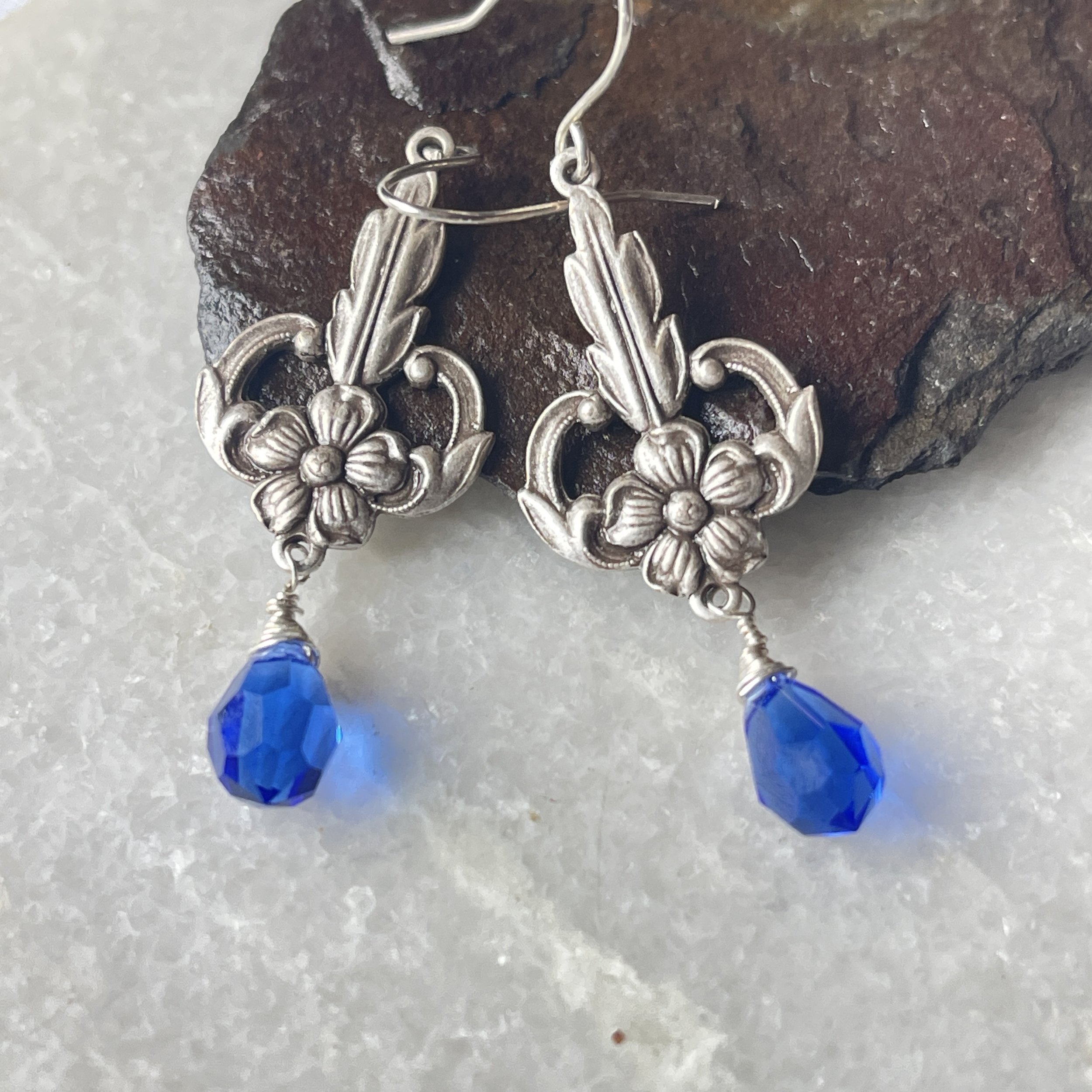 Art Nouveau Facet Cut Austrian Crystal Earrings  1.5"