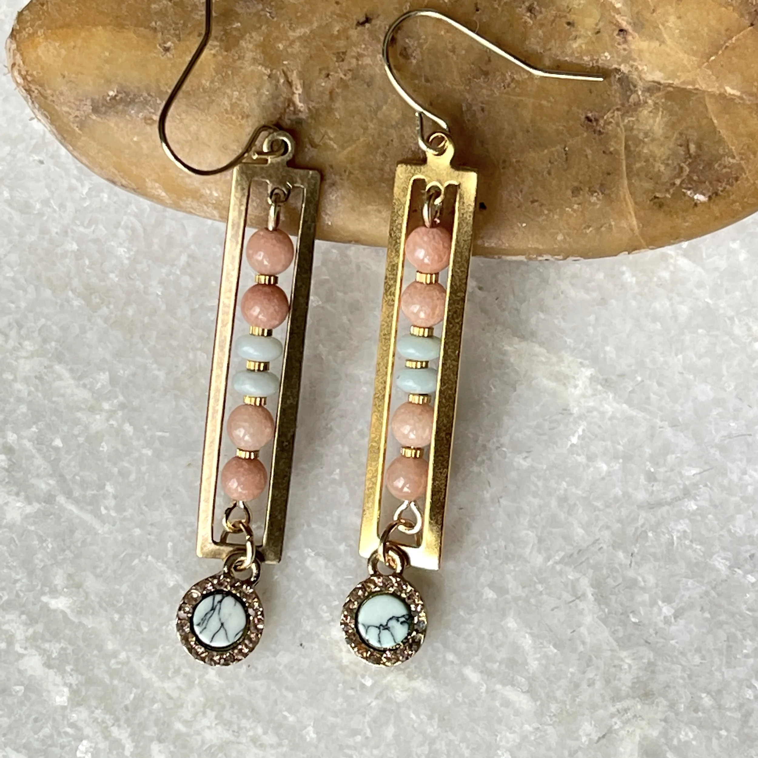 Amazonite + Sunstone Earrings   2"