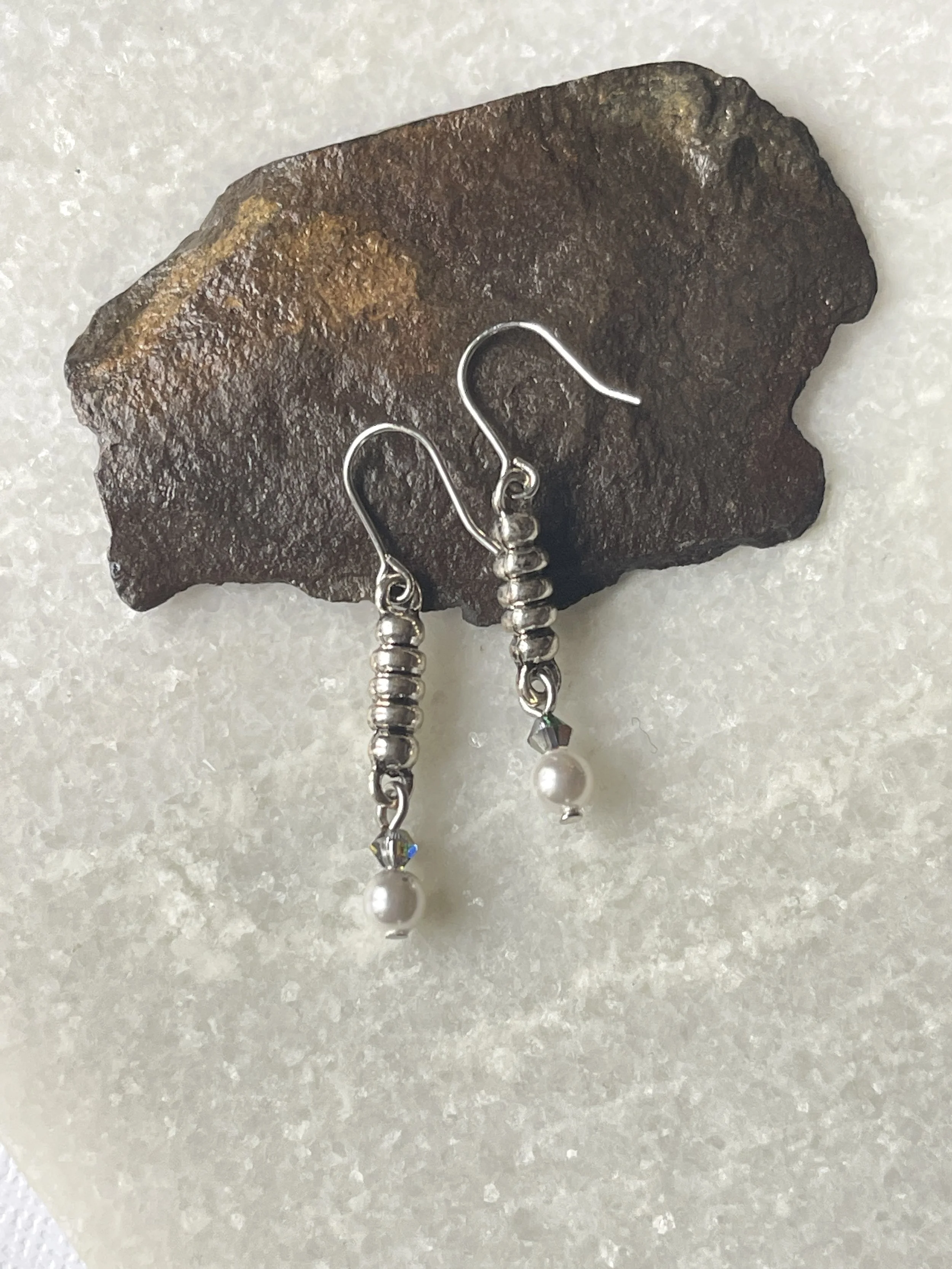 Cylinder Earring +Swarovski Pearl Earrings  1"