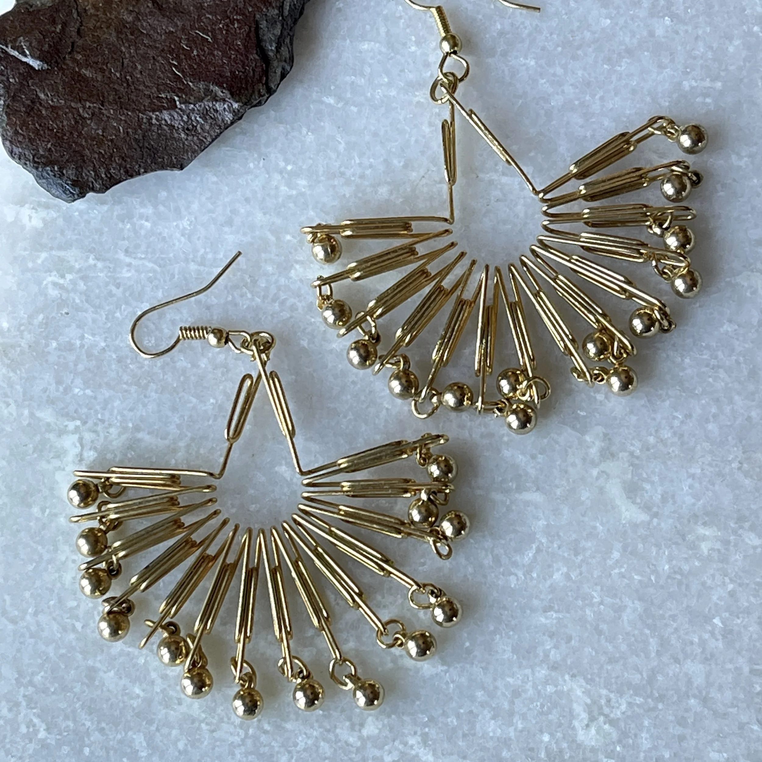 Upcycled Vintage Trifari 1960s Gold Ball Statement Earrings 2"