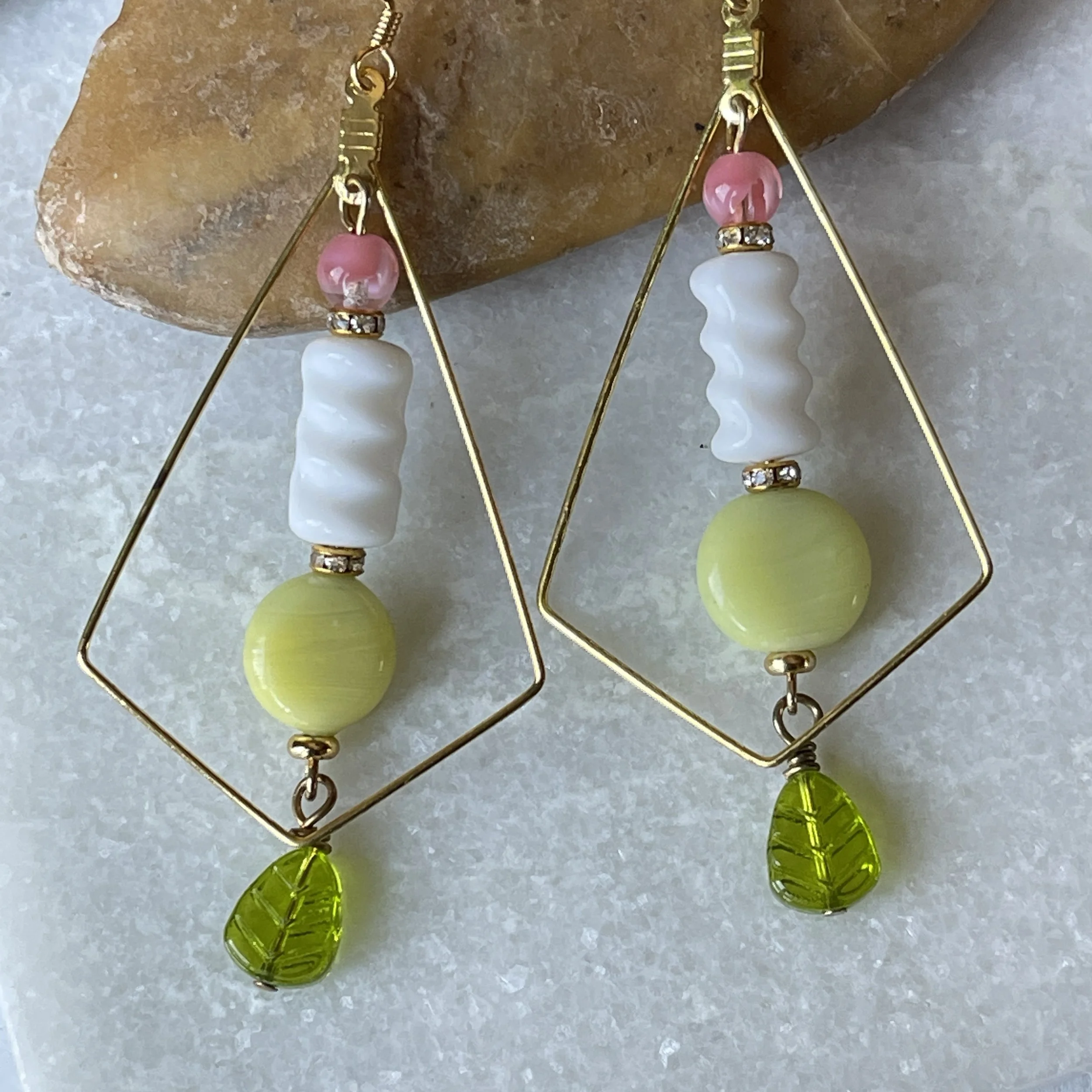 Vintage Japan 1950's Upcycled Beaded  Earrings  2.5”