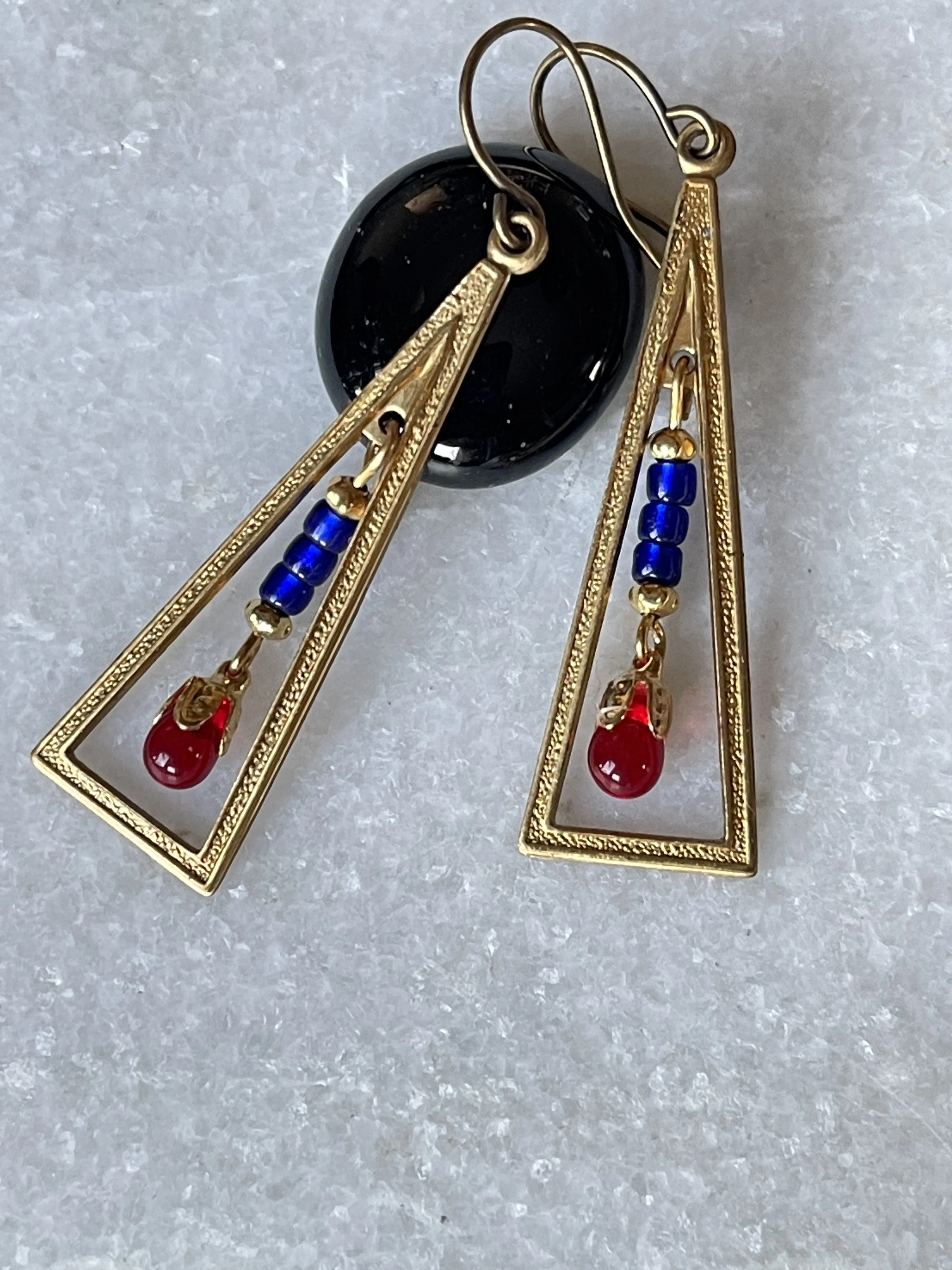 Vintage Style Cobalt Blue Earrings  1.5"