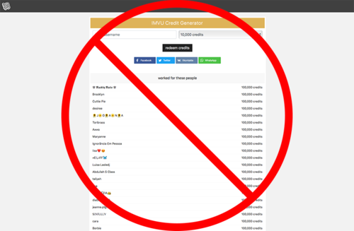 Los generadores de créditosgratuitospuedenhacer que teexpulsen de IMVU.