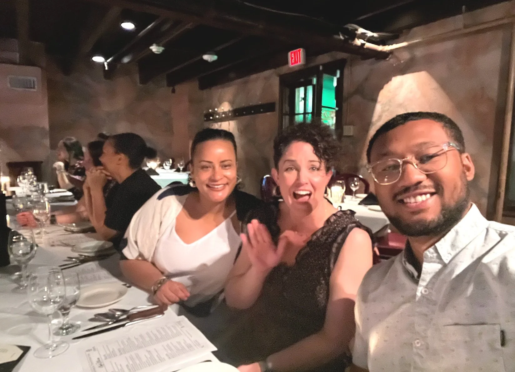 Wendy Hernandez, Sarah Kearney, and Sultan Zelei at Prime team dinner