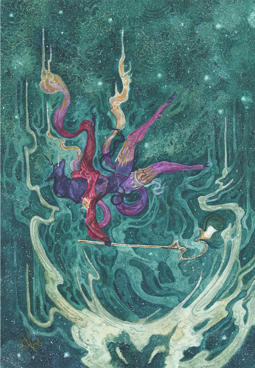The Ochre Queen falls through the cosmic branches of a tree that once rocked her to sleep, where she’ll land among the echoes of a place she used to call home. Will she find solace there, or more turmoil?