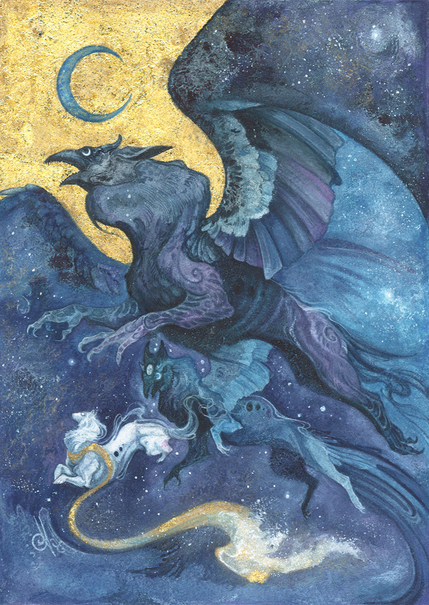 A moon waxes
A hunt has begun
And the boundless energy of your spirit longs to join.

The Ghost Hounds run, bringing the wild night with them. The gleam in their crescent eyes an ode to the Muse of the moon, whose silver light feeds their every step 