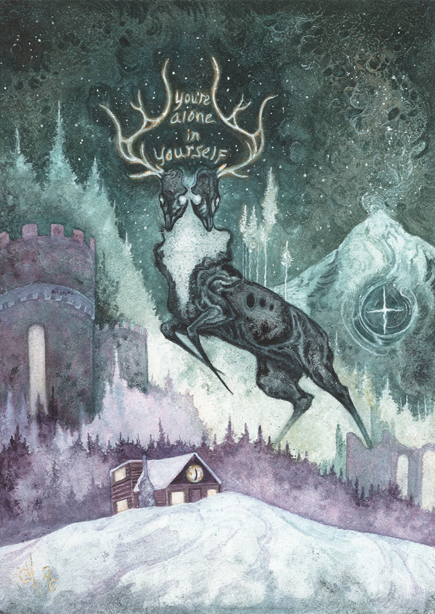 Words burn before you in a crown of colossal antlers

You’re alone in yourself, but you don’t have to be
Had you forgotten that?

The Neon Stag is a messenger bringing wisdom, warning, and truths we’ve locked deep within the corridors of our souls, a