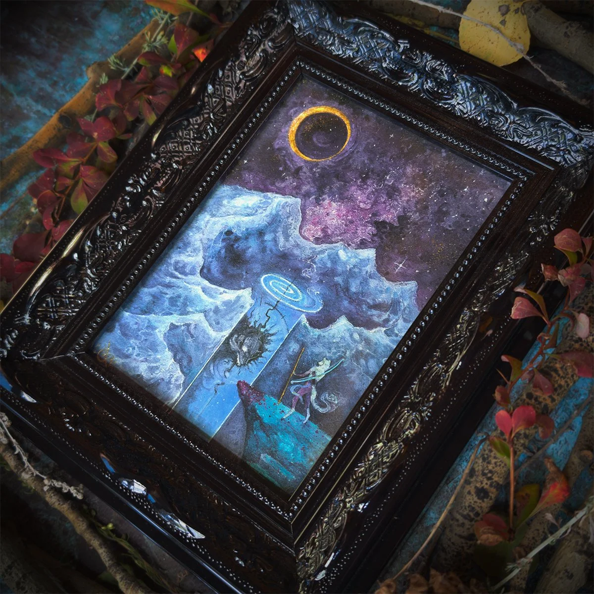 Before the darkness hid my heart- watercolor-painting-donne-toi-la-lune-dtll-aria fawn-framed 2.jpg
