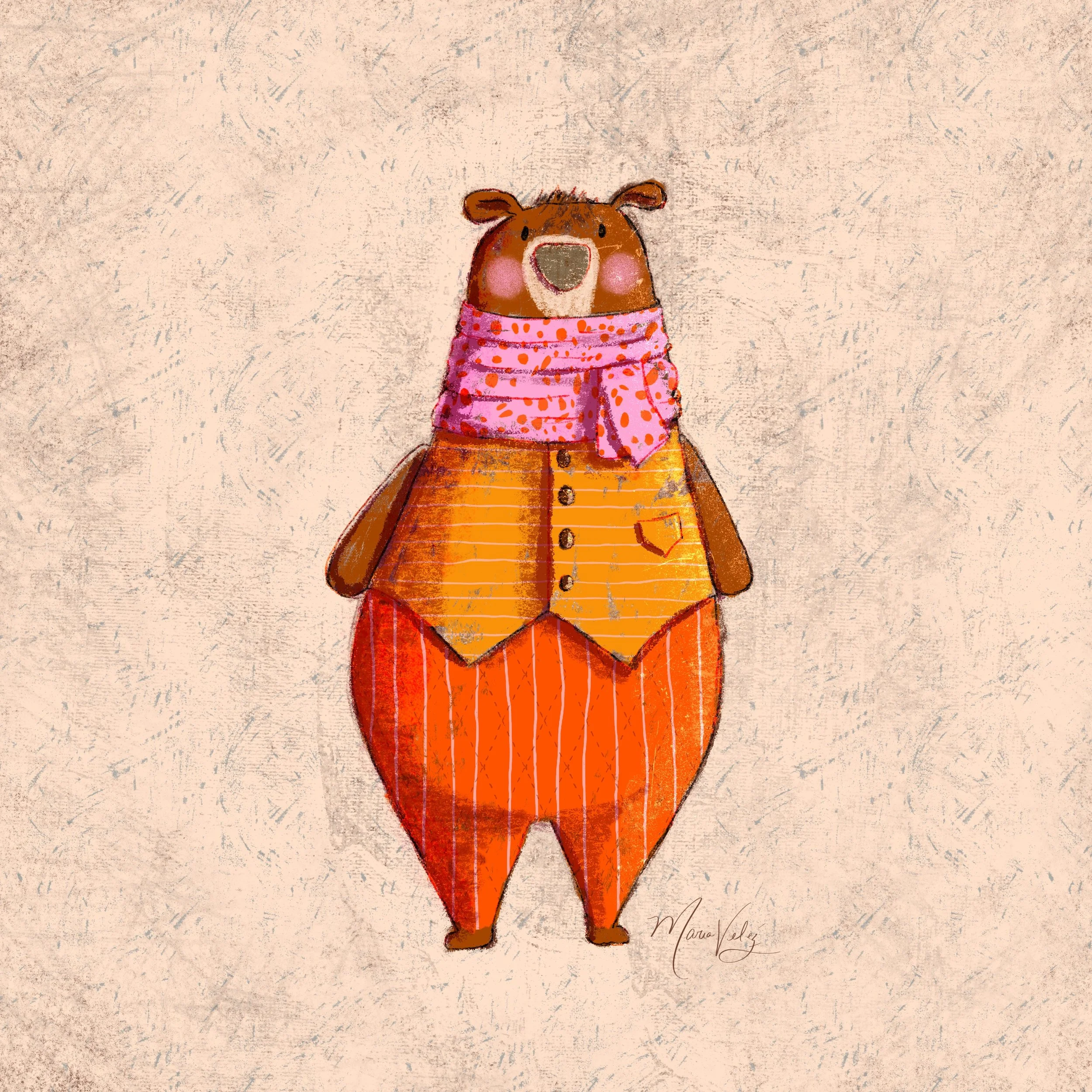 Harold the bear bundled up for a cool spring day