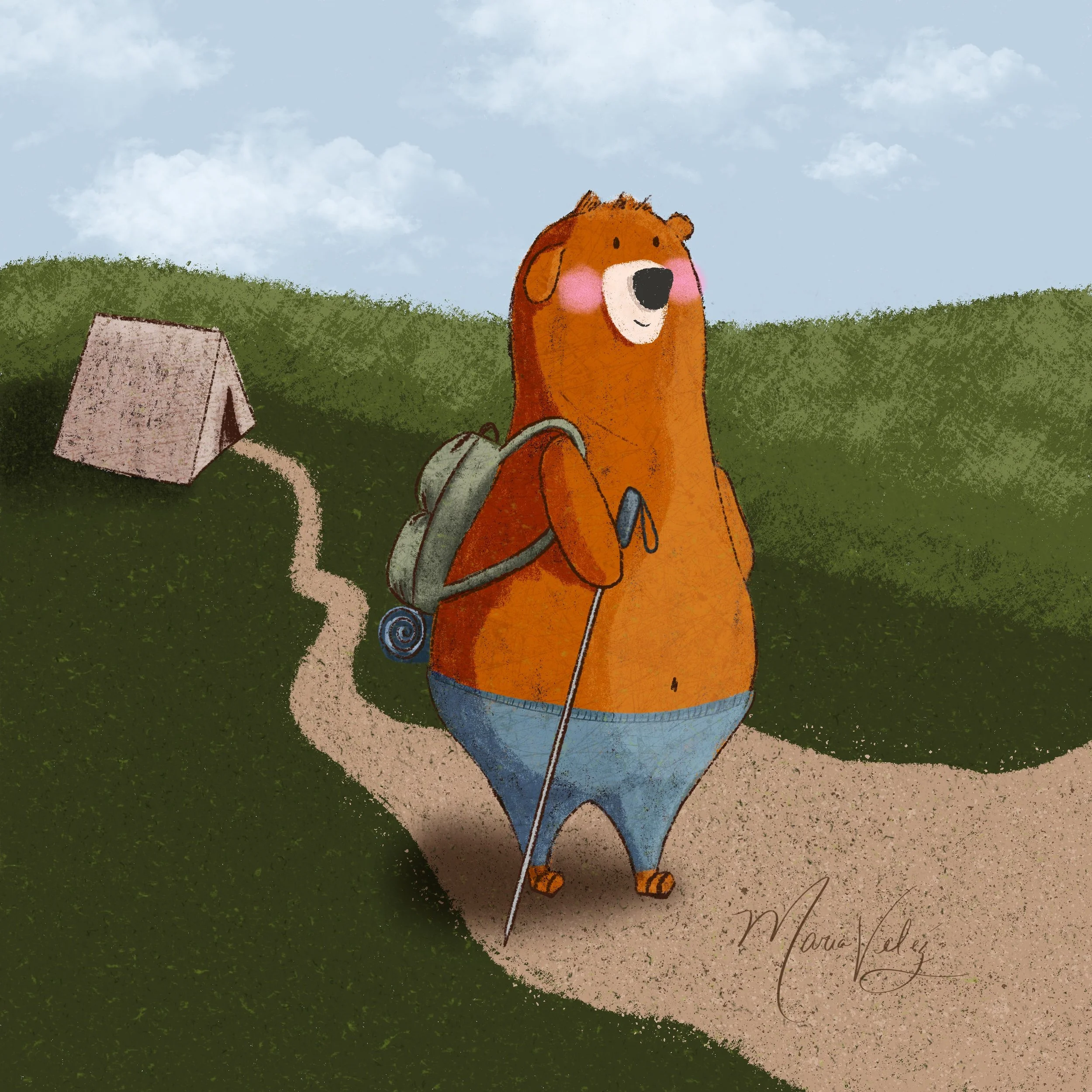 Harold the bear goes on a hike