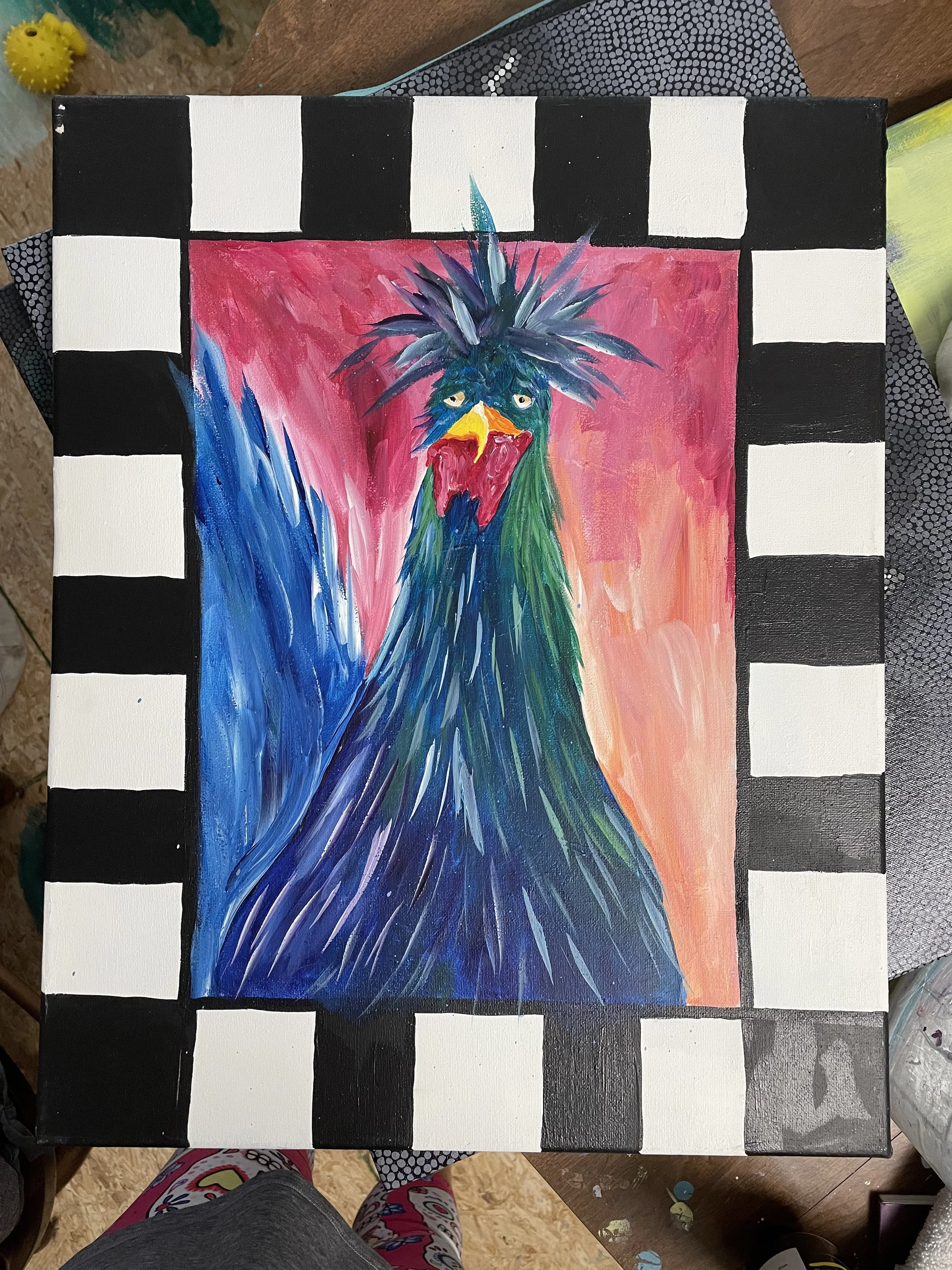 Cletus the rooster 
Painted around 2018 