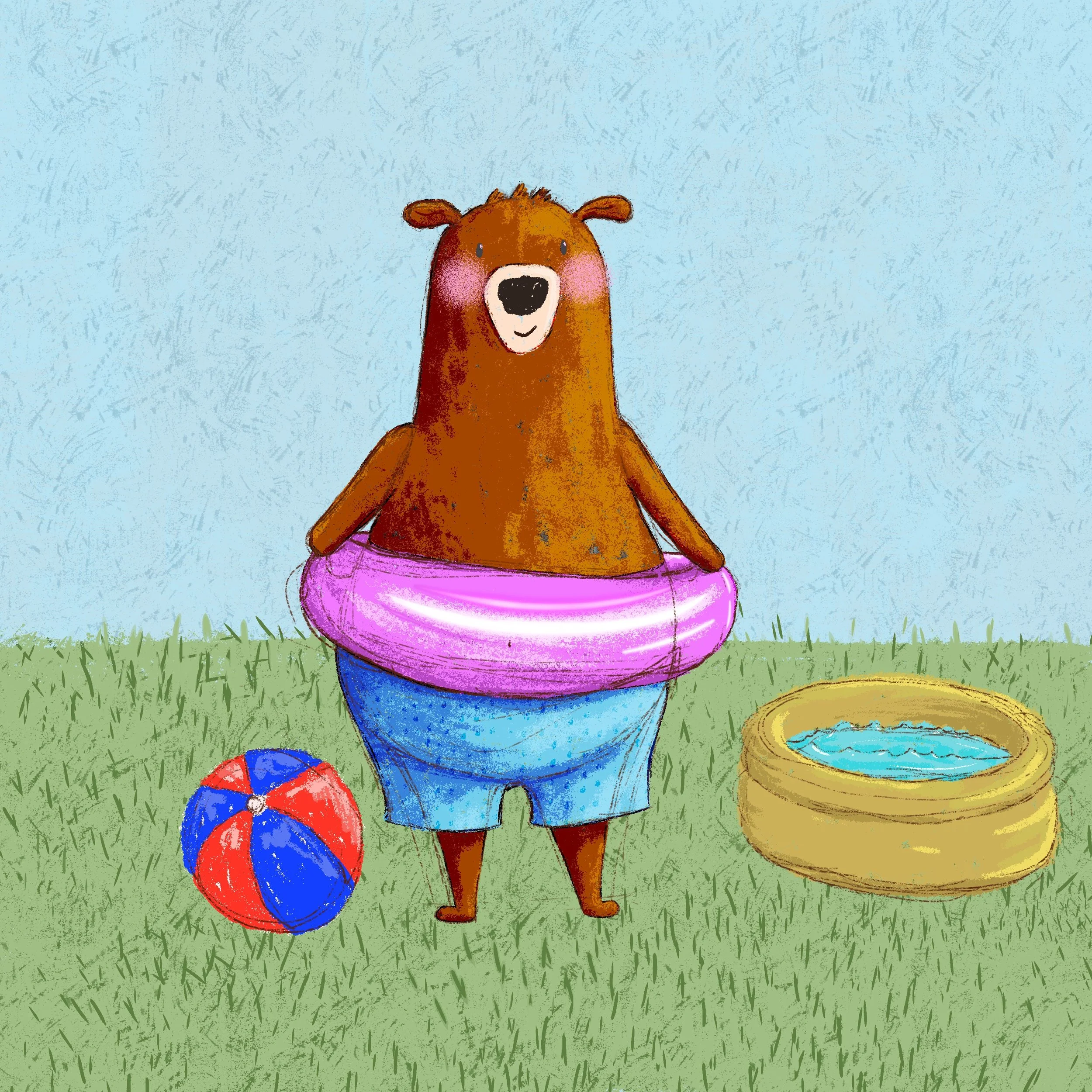 Harold the bear gets a backyard pool