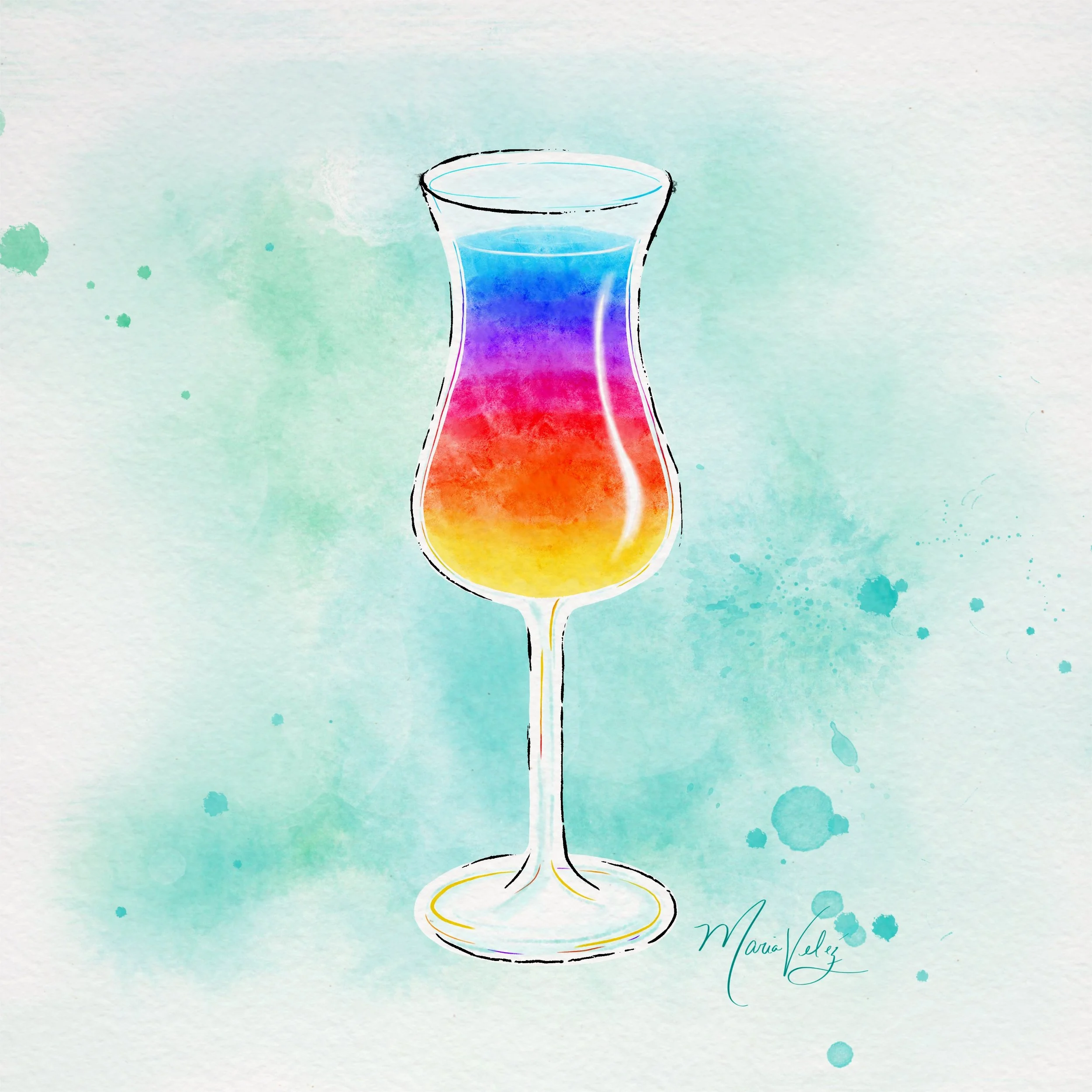 Digital Watercolor Rainbow Cocktail 2022
