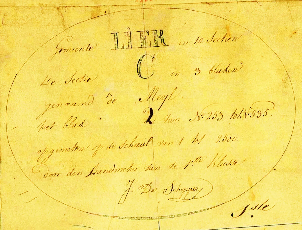 Figuur 2 Titelhoek Kadasterkaart Lier Wijk C Blad 2 - 1827