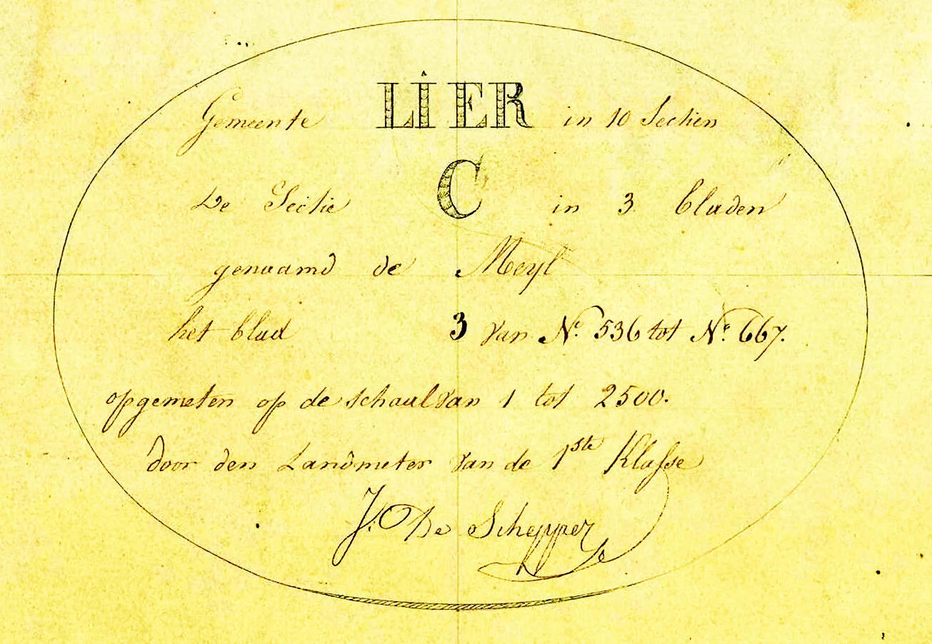 Figuur 3 Titelhoek Kadasterkaart Lier Wijk C Blad 3 - 1827
