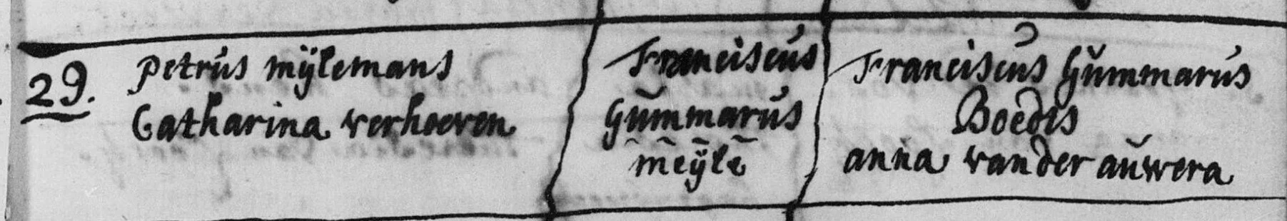 Figuur 17 Doopakte van Franciscus Gummarus Mijlemans (29/10/1747)