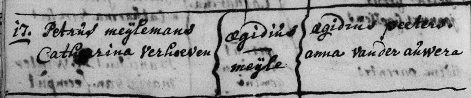 Figuur 18 Geboorteakte van Egidius Meijlemans (17/03/1749)