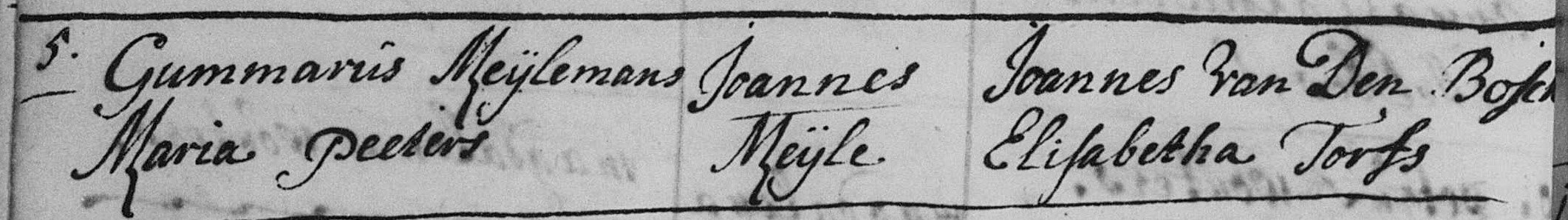 Figuur 20 Doopakte van Joannes Meijlemans (05/12/1754)