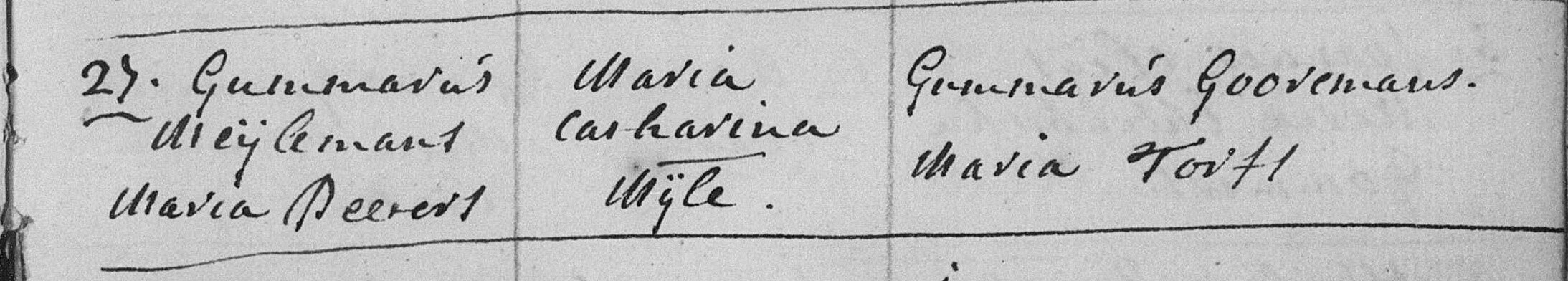 Figuur 21 Doopakte van Maria Catharina Meijlemans (27/09/1756)