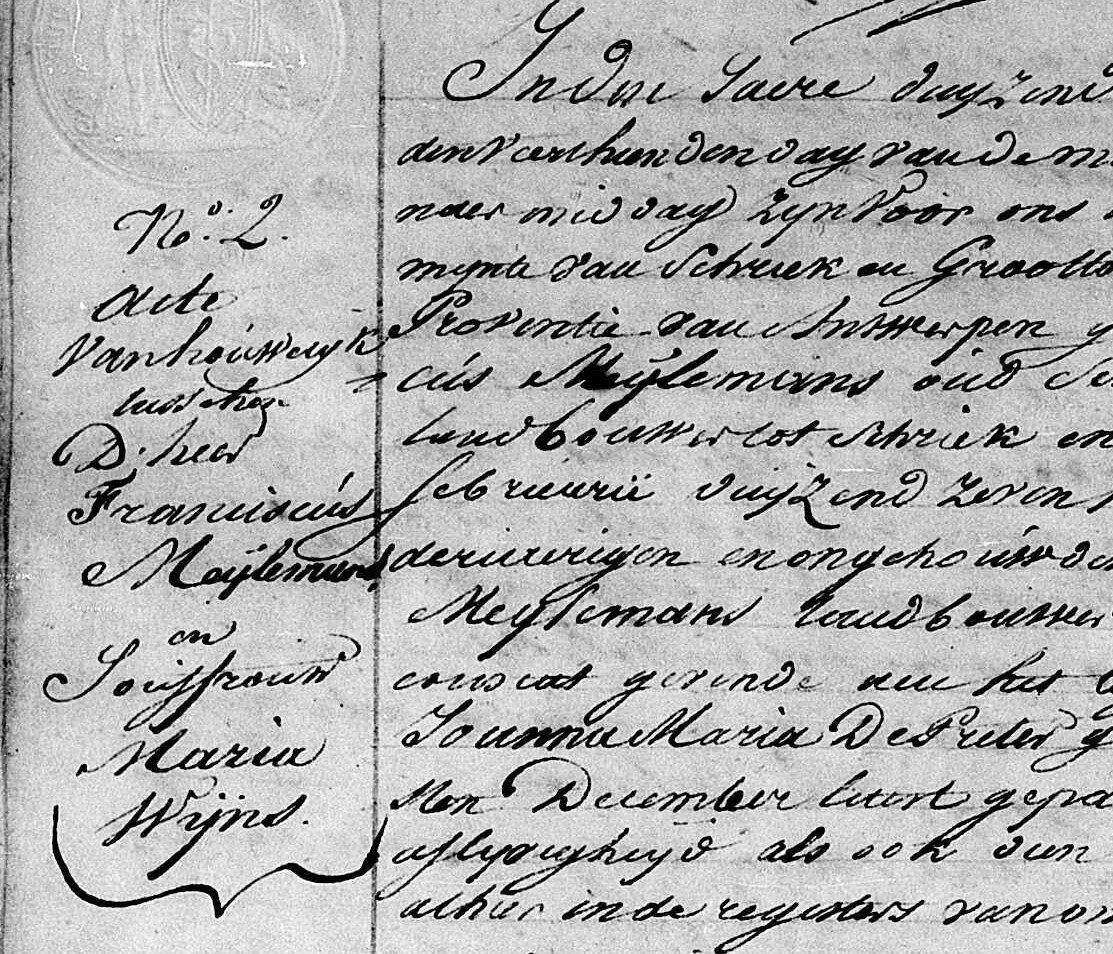 Figuur 3 - 1817 Extract uit de huwelijksakte van Franciscus met Maria Wyns