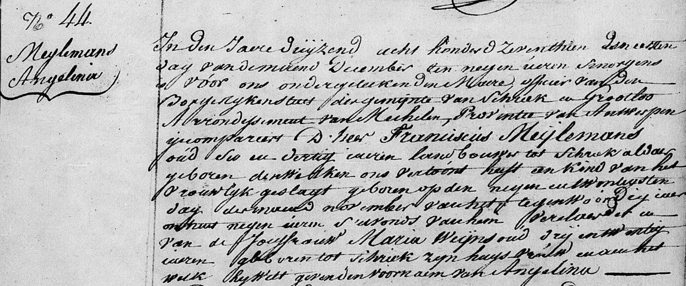 Figuur 5 - 1817 Geboorteakte van Angelina Meylemans