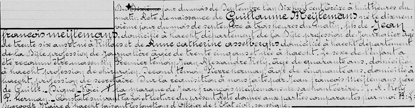 Figuur 2 - 1813 Geboorteakte van Guilielmus Meijlemans