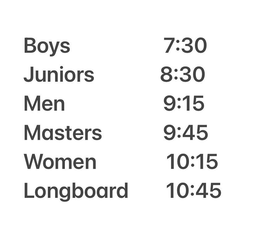 Start time for each division Saturday, August 13 Golden West Street #surf #contest #surfers #surfing #waves @hsssurf @madridskateboards @futuresfins @firewiresurfboards @slaterdesigns @cobianfootwear @stickychannels