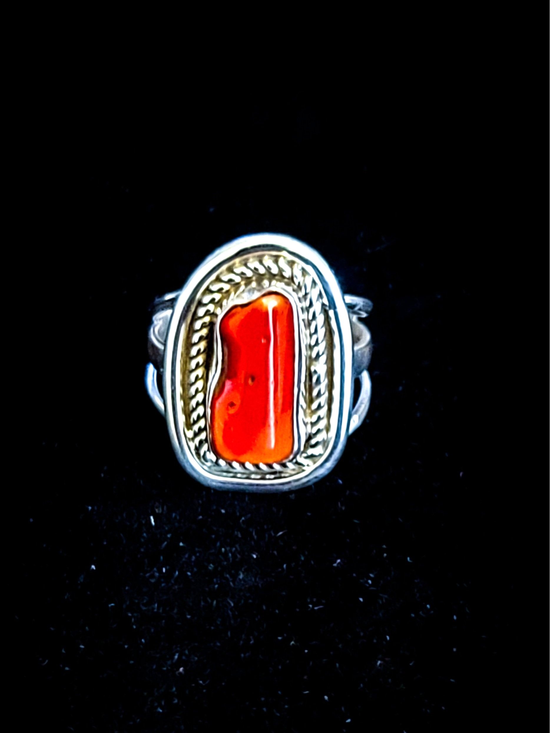 Triangle Red Coral (Moonga) Gemstone Ring - Shraddha Shree Gems