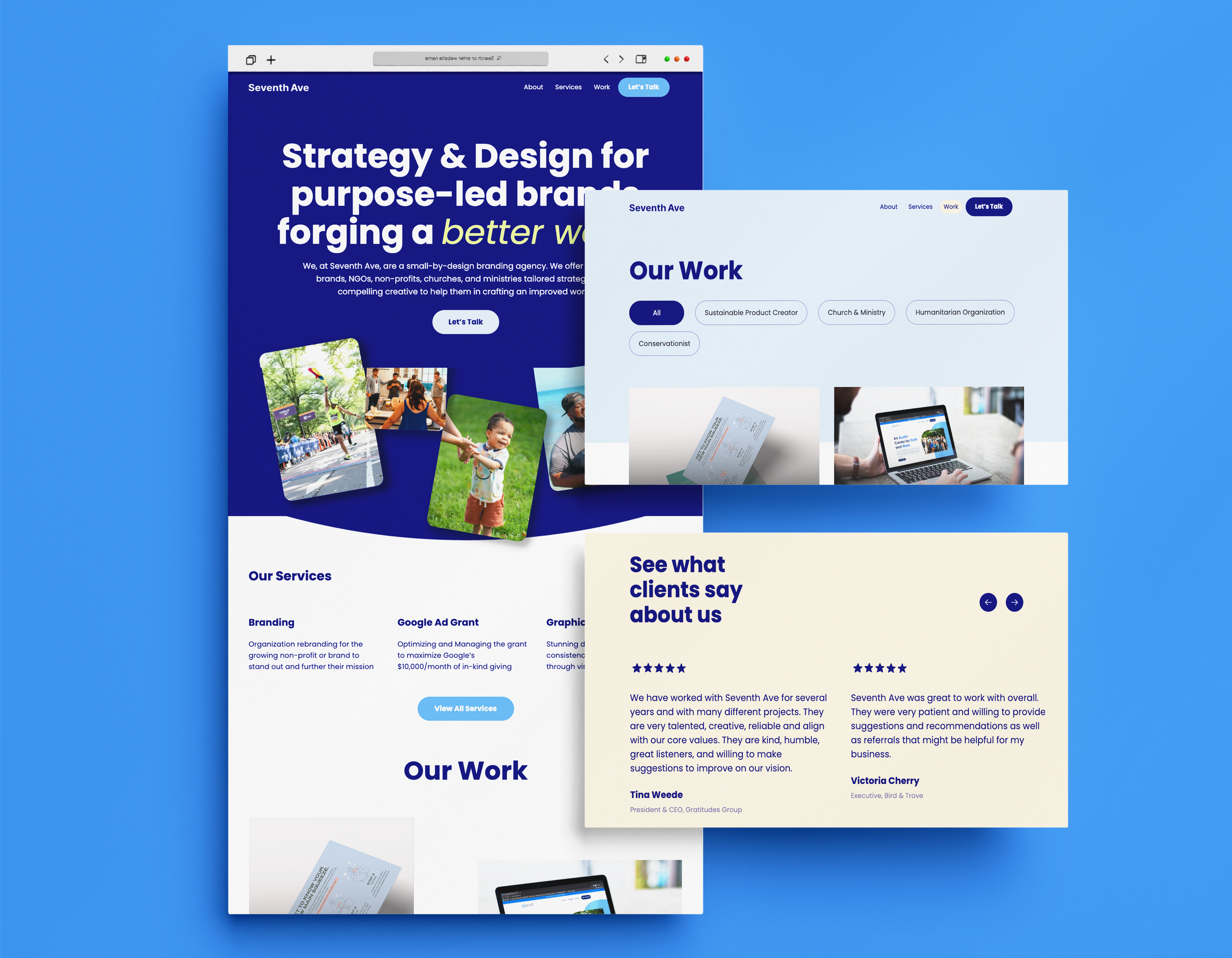 EmilyRae also wrote all of the copy for Seventh Ave's site along with refining the UI to better-reflect the agency’s thoughtful process and to showcase its work.