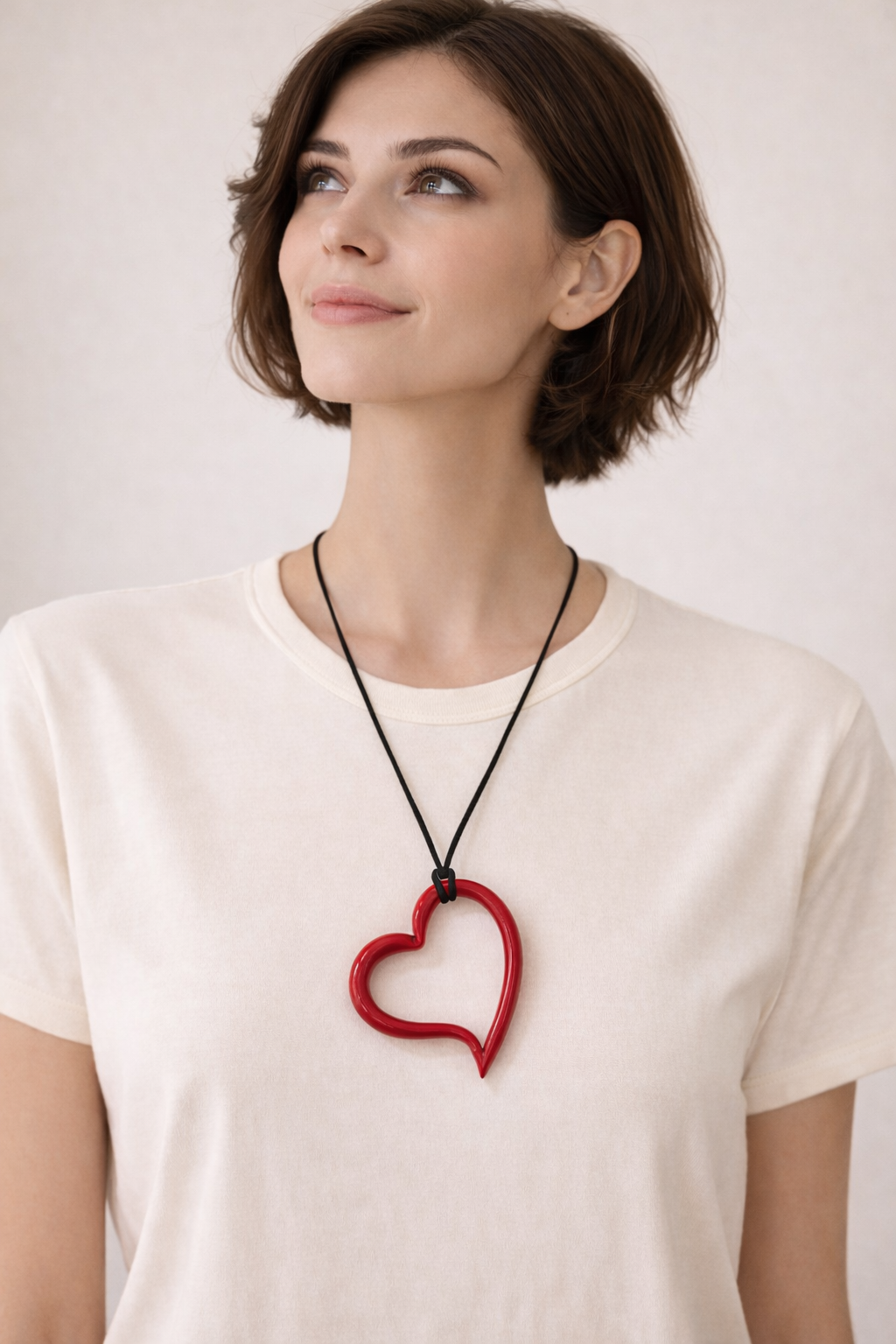 Stylized Murano Glass Heart Pendant with Waxed Cord Necklace