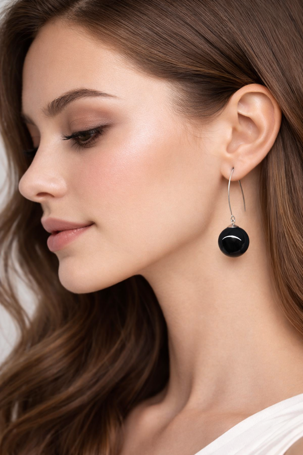 Black Murano Glass Sphere Earrings with Steel Hook