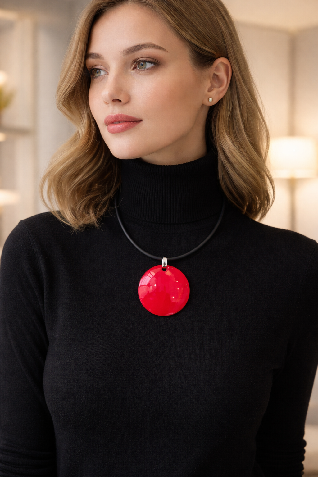 "Venere" the Domed Murano Glass Pendant on Rubber Necklace