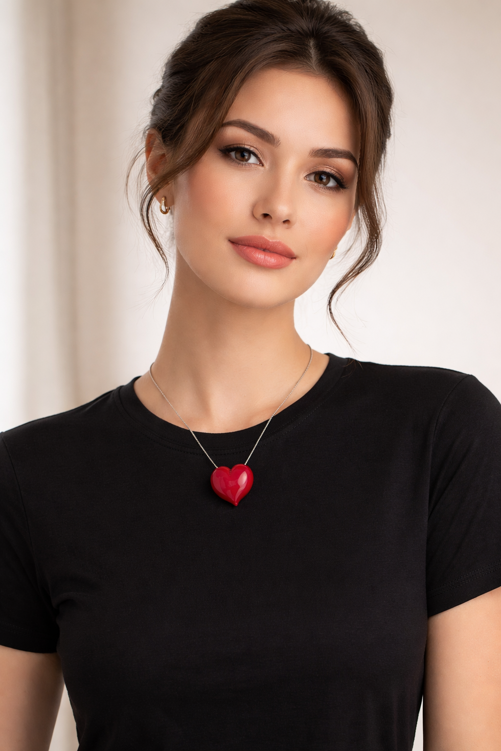 "Celine" the Murano Blown Glass Heart Pendant Necklace in Steel