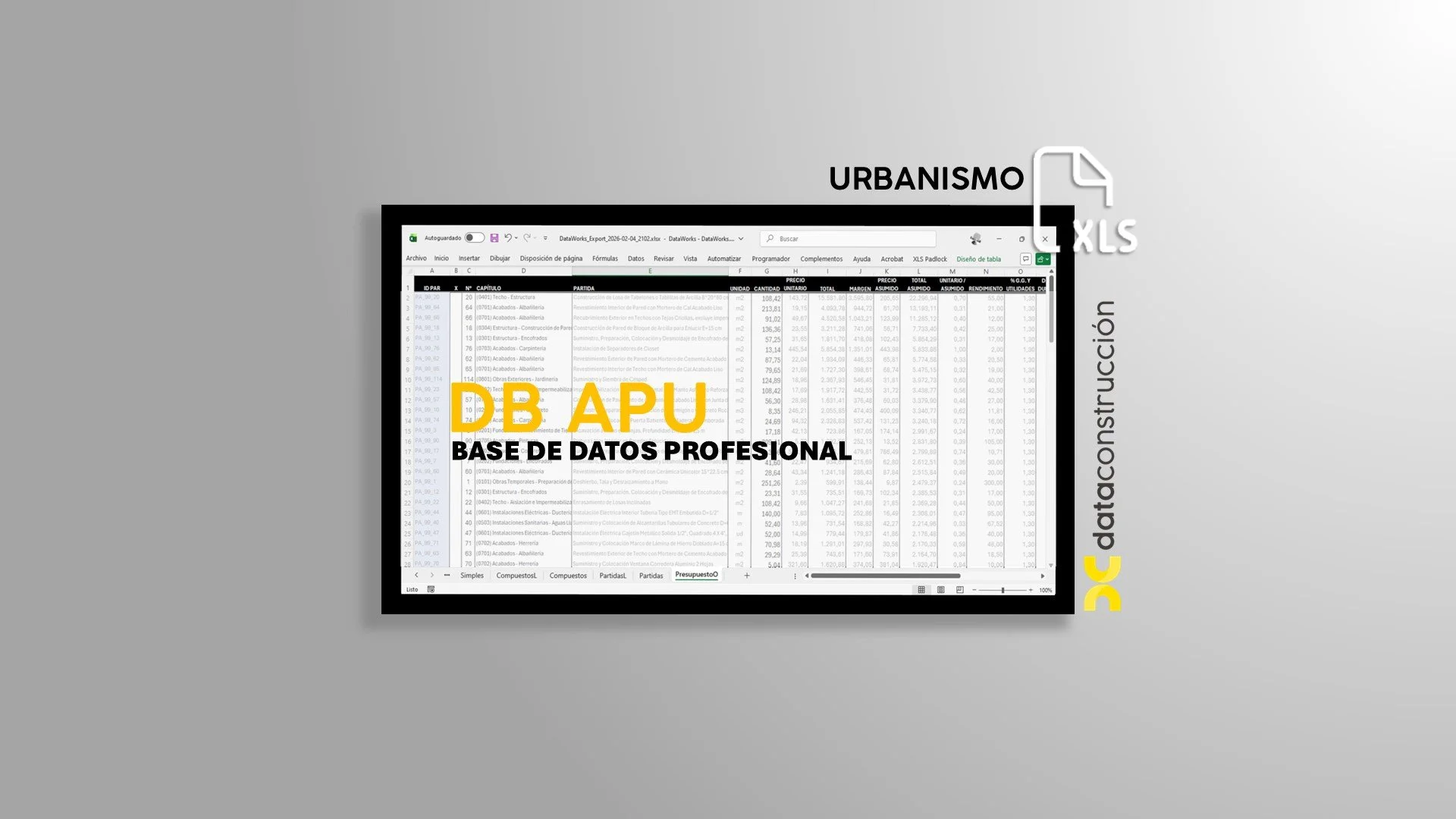 DB APU XLS — Urbanismo Venezuela | Edición Trimestral 1/2026 (Enero–Marzo)