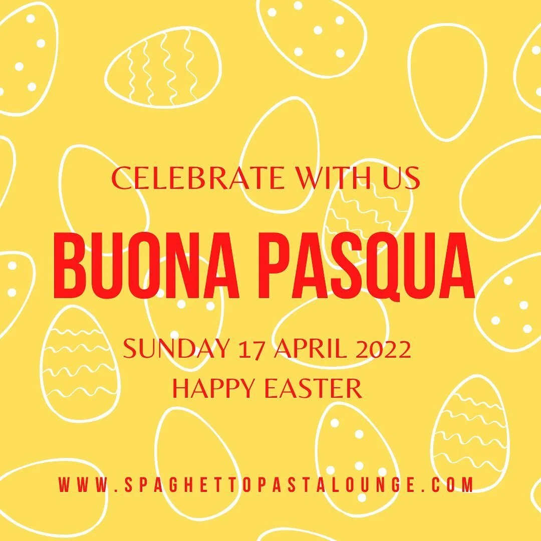 BUONA PASQUA 🐣 CELEBRATE WITH US 🥳❤️ @spaghettopastalounge SUNDAY 17 APRIL 2022 EASTER DAY 🐰🥚🇮🇹 Authentic Italian Style 🍝🍕👨‍🍳
www.spaghettopastalounge.com 
⏰ MONDAY - SUNDAY | 11am - 10pm
☎️ Phone (+62) 21-5999-2570
📲 WA (+62) 0812-