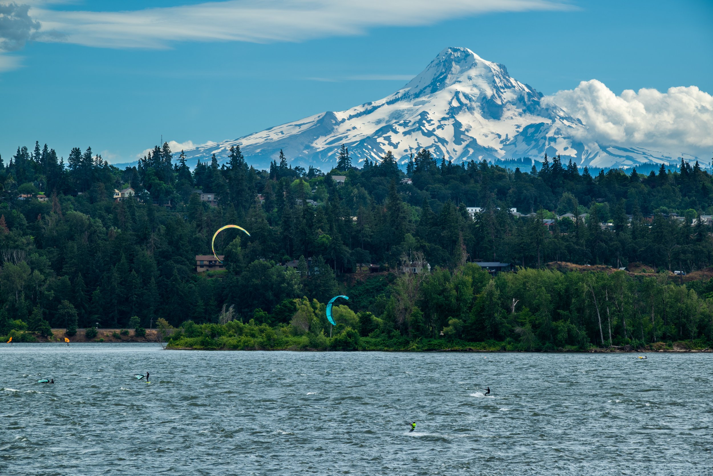 Paragliders with Mount Hood in the Background