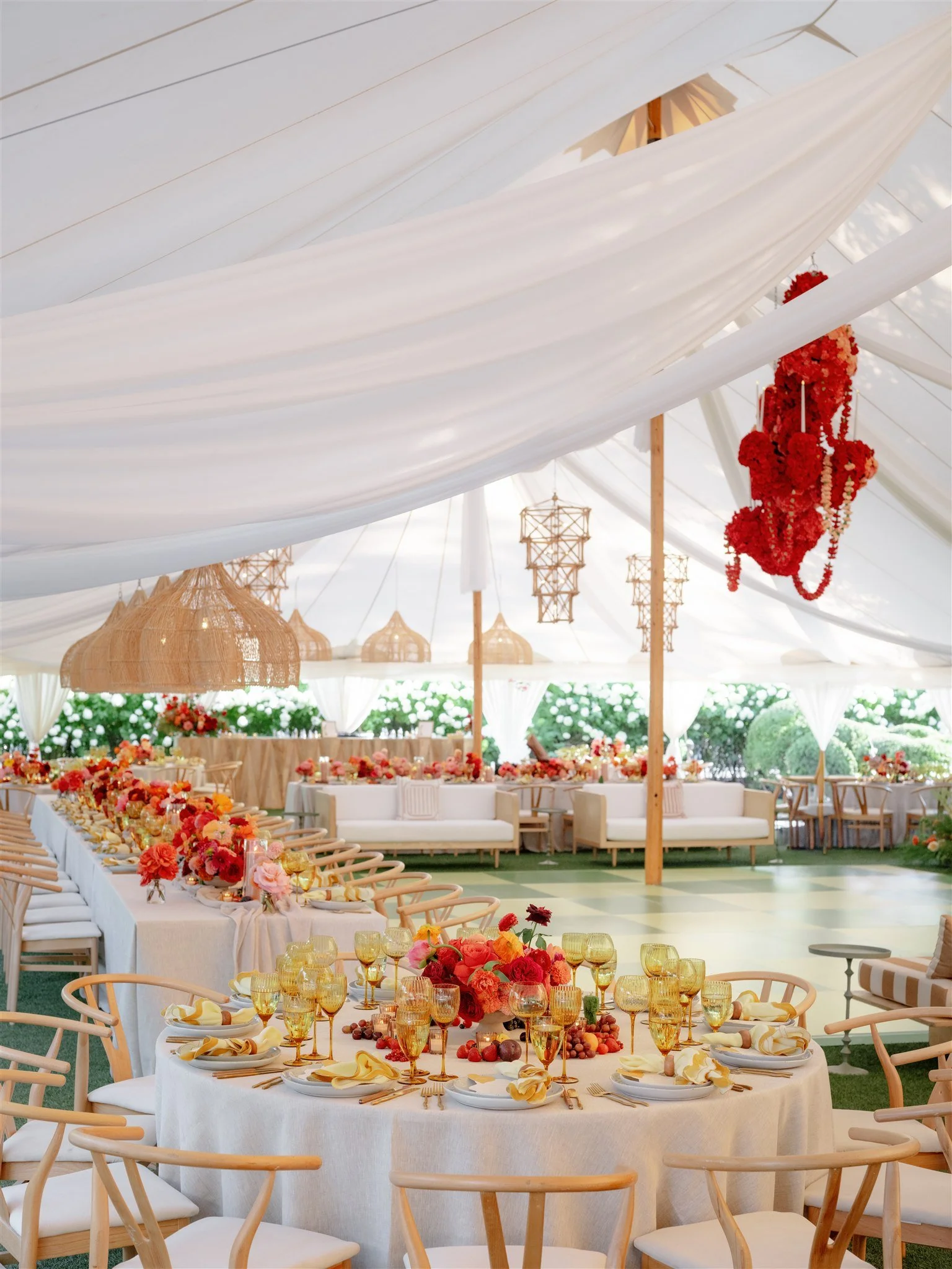 modern garden wedding reception lush florals draped sperry tent valley rock inn beth chapman styling
