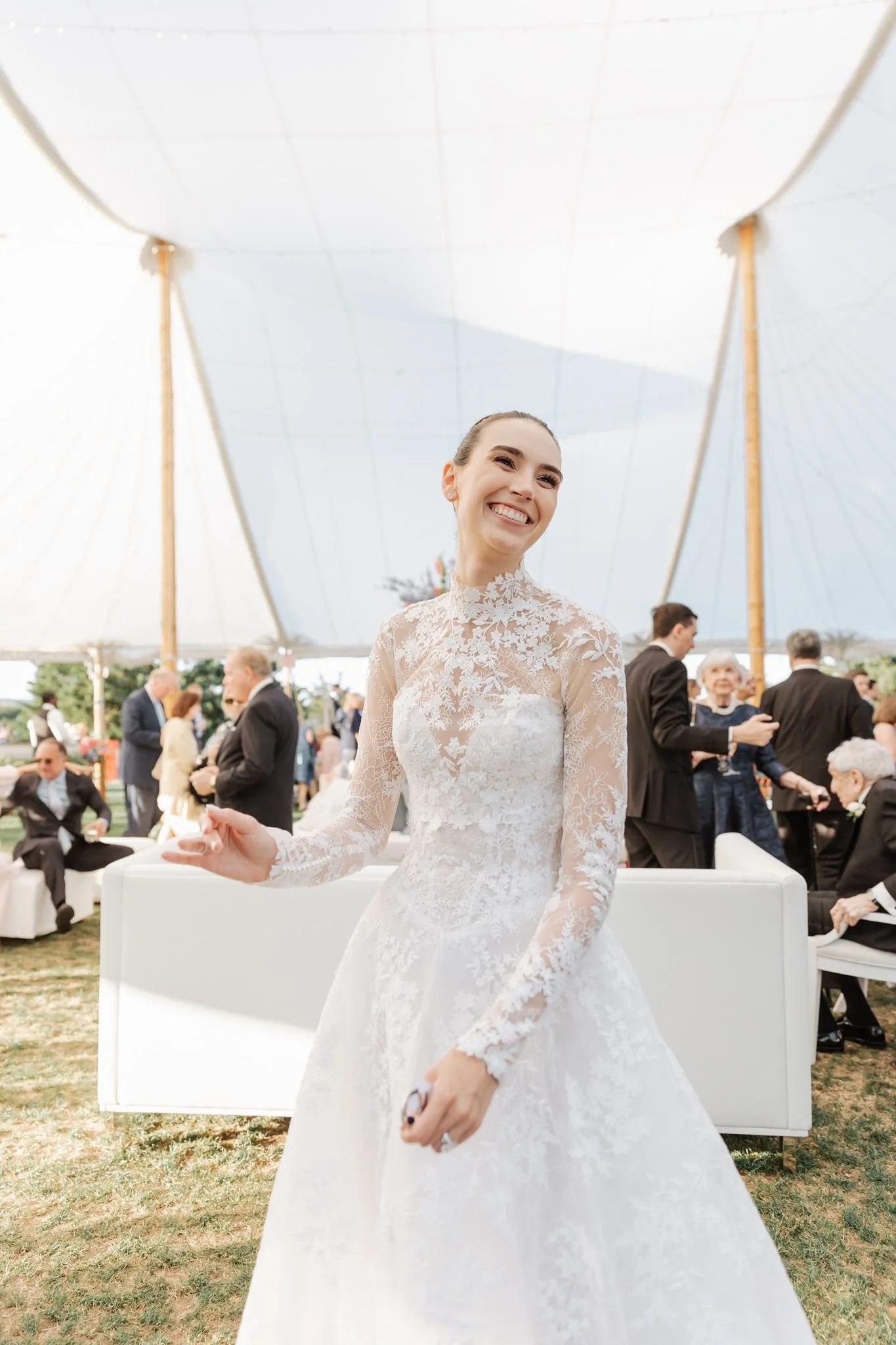 bride enjoys wedding reception in ines di santo gown beth chapman styling
